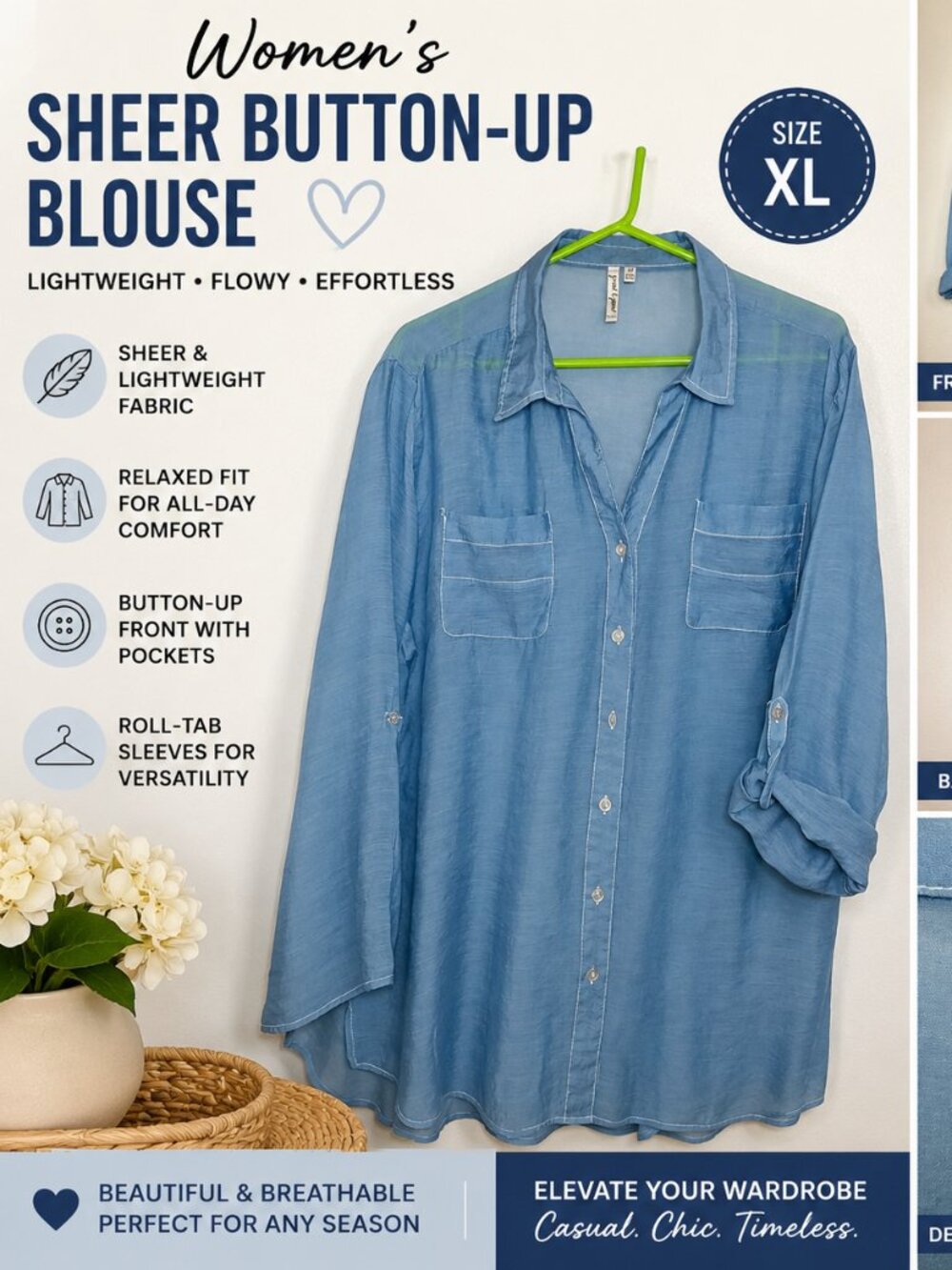 Brand & Greene Women's Sheer Button-Up Blouse